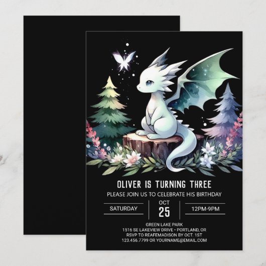 Magische Fun Dragon Verjaardag Kaart (Voorkant / Achterkant)