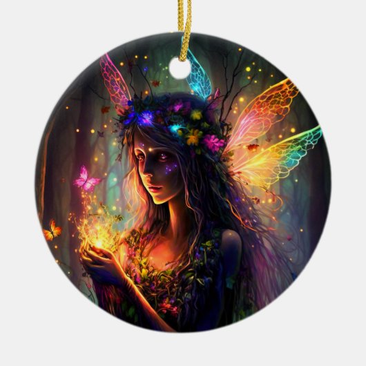 Magische gekantelde Fantasy Fairy Lichten Keramisch Ornament (Voorkant)