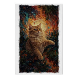 Magische Ginger Kitten Kerstkunst Perfect Poster