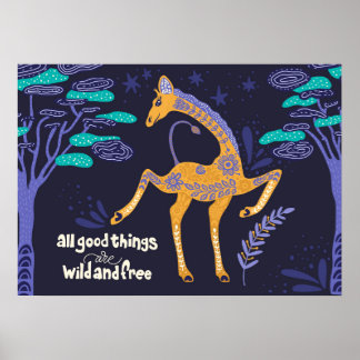 Magische Giraffe Folk Art Poster