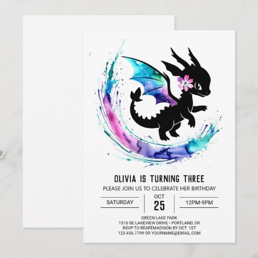 Magische Girly Dragon Digitale Meisje Verjaardag Kaart (Voorkant / Achterkant)