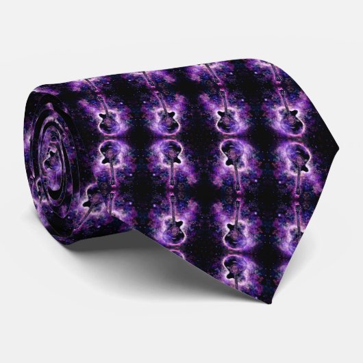 Magische gitaarStropdas - Modern Paars zwart Stropdas (Opgerold)