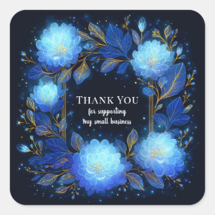 Magische Glanzende Blau Bloemige Gouden Glitter He Vierkante Sticker