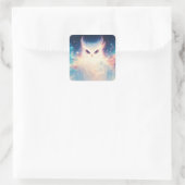 Magische Glinsterende Witte Fantasie Uil Vierkante Sticker (Tas)