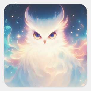 Magische Glinsterende Witte Fantasie Uil Vierkante Sticker