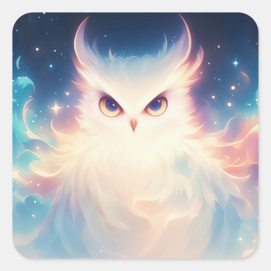 Magische Glinsterende Witte Fantasie Uil Vierkante Sticker (Voorkant)