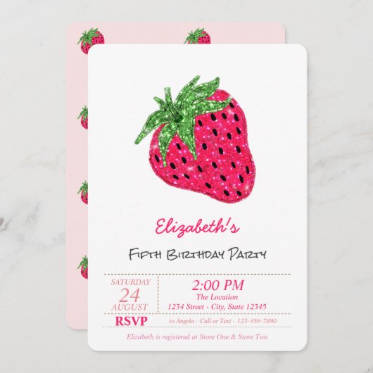 Magische Glitter Aardbei Birthday Kaart (Voorkant / Achterkant)