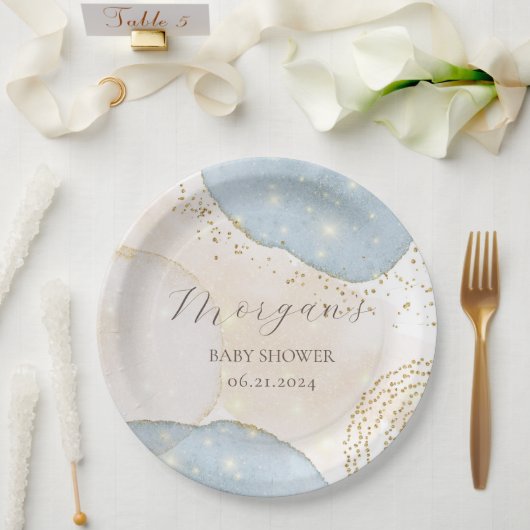 Magische Glitter Abstract Baby shower Monogram Papieren Bordje (Huwelijk)