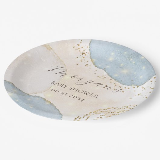 Magische Glitter Abstract Baby shower Monogram Papieren Bordje (Gekanteld)