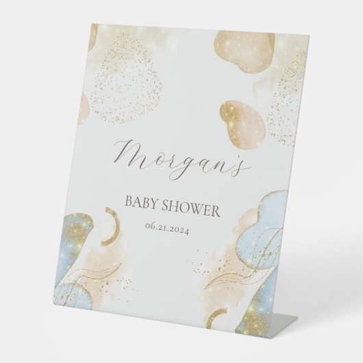 Magische Glitter Abstract Baby shower Monogram Reclamebord Met Voetstuk (Voorkant)