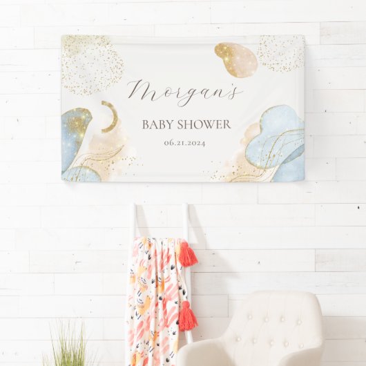 Magische Glitter Abstract Baby shower Monogram Spandoek (Insitu)