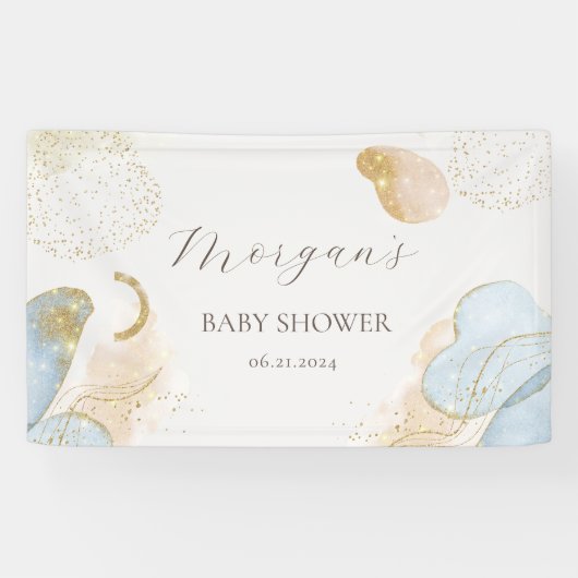 Magische Glitter Abstract Baby shower Monogram Spandoek (Horizontaal)