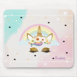 Magische Glitter Eenhoorn, Regenboog, Sterren Muismat