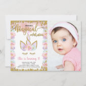 Magische Glitter Eenhoorn Verjaardag met foto Kaart (Voorkant)