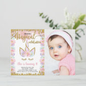 Magische Glitter Eenhoorn Verjaardag met foto Kaart (Staand voorkant)