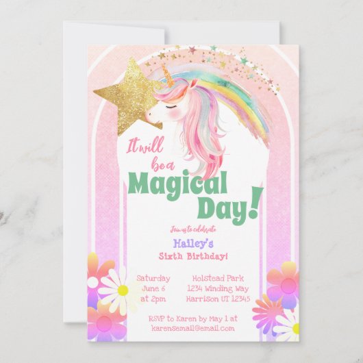 Magische glitter eenhoorn zesde verjaardag kaart (Voorkant)