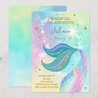 Magische Glitter Kleurrijke Zeemeermin Verjaardag Kaart