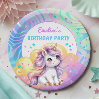 Magische Glitter Mooie Eenhoorn Verjaardag Papieren Bordje