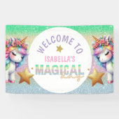 Magische glitter regenboog eenhoorn verjaardag Ban Spandoek (Horizontaal)