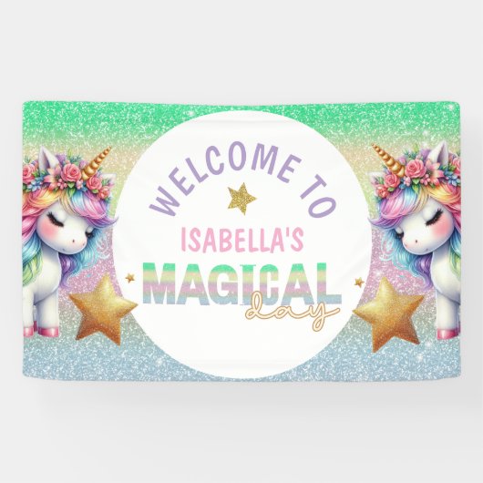 Magische glitter regenboog eenhoorn verjaardag Ban Spandoek (Horizontaal)