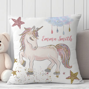 Magische Glitter Unicorn Stars Monogram Naam Kussen