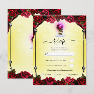 Magische Gloed Rode Roos Gele Zilveren Glans RSVP  Kaart