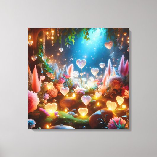 Magische gloeiende bloemen Hartentuin Canvas Afdruk (Voorkant)