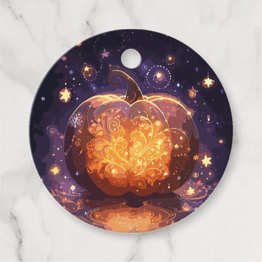 Magische gloeiende Halloween pompoen en sterren Bedankjes Labels (Voorkant)