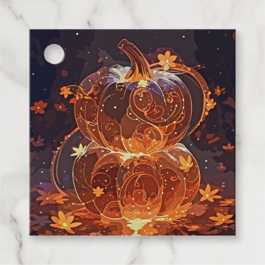 Magische gloeiende pompoen met Herfst herfstblader Bedankjes Labels (Voorkant)