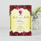 Magische Glow Red Rose Silver Yellow Wedding Kaart (Staand voorkant)