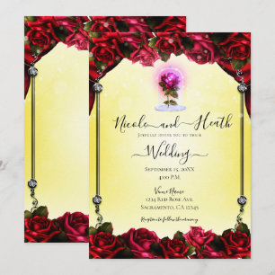 Magische Glow Red Rose Silver Yellow Wedding Kaart