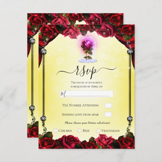 Magische Glow Red Rose Yellow Silver Sparkle RSVP Kaart (Voorkant / Achterkant)
