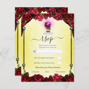 Magische Glow Red Rose Yellow Silver Sparkle RSVP Kaart
