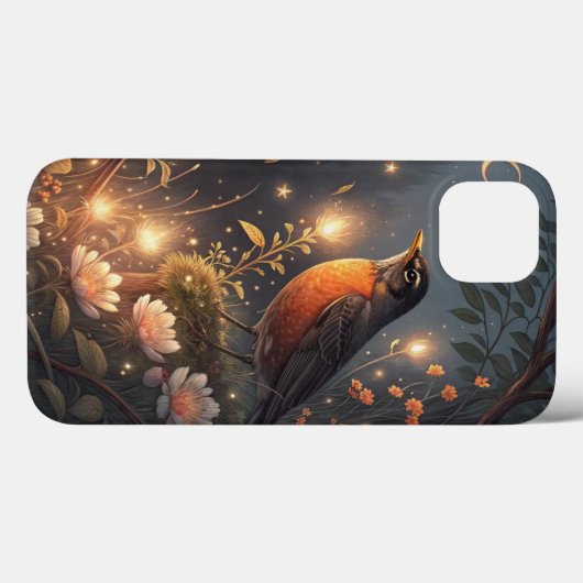 Magische Glowing Robin Vogel en bloemen Case-Mate iPhone Case (Achterkant (horizontaal))