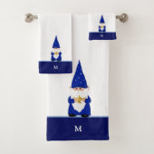 Magische gnoom en monogram op blauw en wit bad handdoek (Insitu)