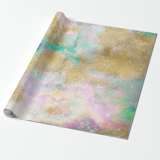 Magische Gold-Waterverf en Abstracte Nebula-kunst Cadeaupapier (Uitgerold)