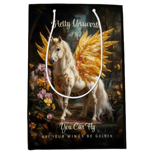 Magische Golden Forest Unicorn Fantasy Horse Medium Cadeauzakje (Voorkant)