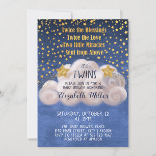 Magische Golden Stars Navy Blue Twins Baby shower  Kaart
