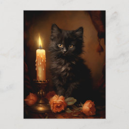 Magische Gotische Zwarte Kitten -  olieverfschilde Briefkaart