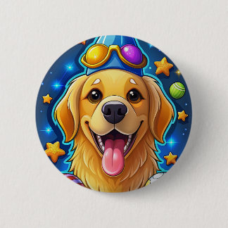Magische Goud Retriever Pup met Sterren Ronde Button 5,7 Cm