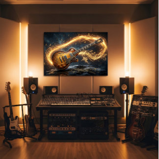 Magische Gouden Gitaar Fantasie Muzieknoten Poster