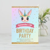 Magische Gouden Glitter Eenhoorn Bunny Verjaardag Kaart (Staand voorkant)