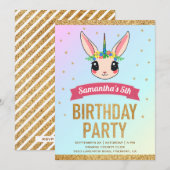 Magische Gouden Glitter Eenhoorn Bunny Verjaardag Kaart (Voorkant / Achterkant)