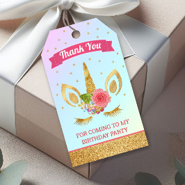 Magische Gouden Glitter Eenhoorn Gezicht Verjaarda Cadeaulabel
