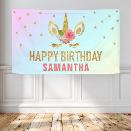 Magische Gouden Glitter Eenhoorn Gezicht Verjaarda Spandoek