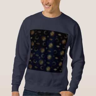 Magische gouden maan zon sterkt donkerblauw patroo trui