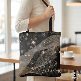 Magische Gouden Sterren Bokeh en Abstracte Lijnen Tote Bag