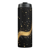 Magische Gouden Stofgolf op Zwart Thermosbeker (Voorkant)