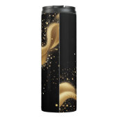 Magische Gouden Stofgolf op Zwart Thermosbeker (Achterkant)