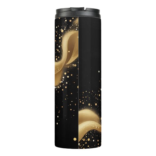 Magische Gouden Stofgolf op Zwart Thermosbeker (Achterkant)